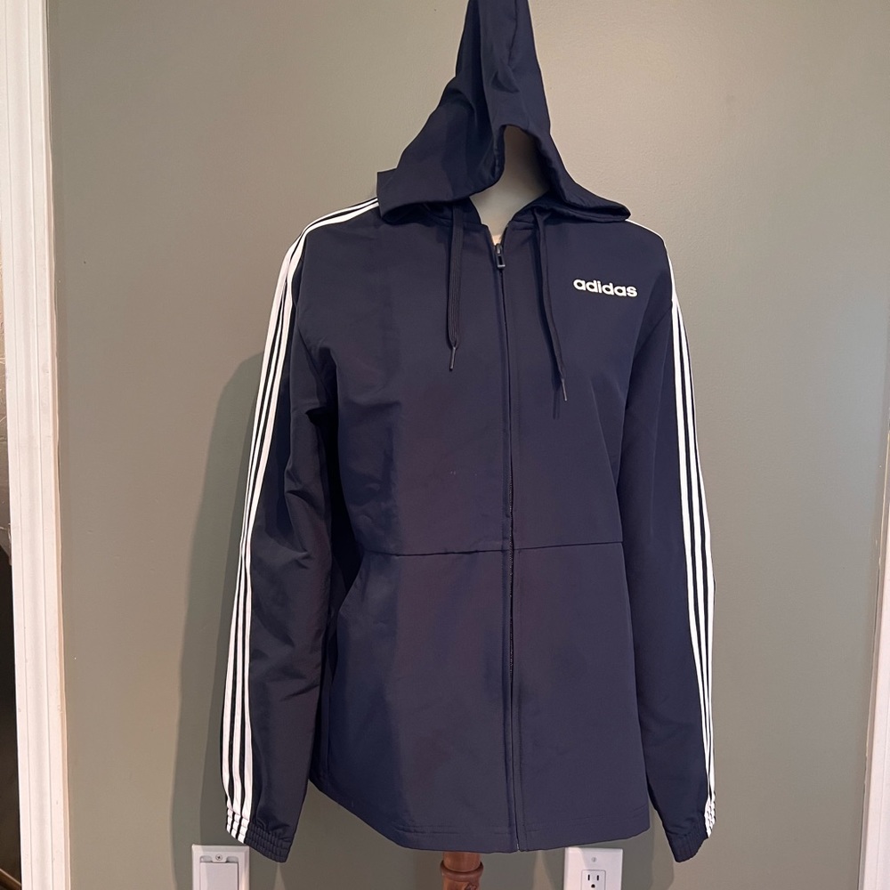 Adidas men’s navy fully zippered lightweight hoodie. Like new. 100% polyester.